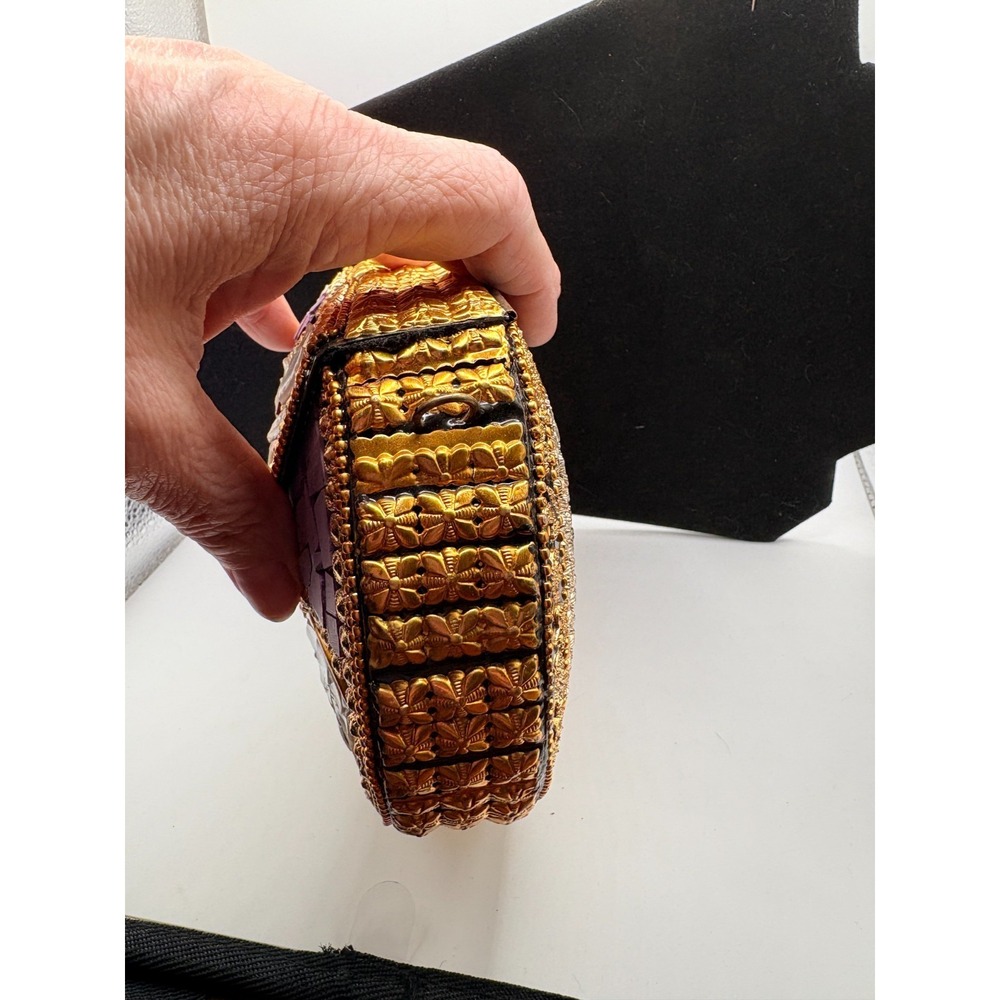 Ramla BOHO Mosaic Shell Clutch - Gold & Purple Inlay Statement Purse - Picture 5 of 5